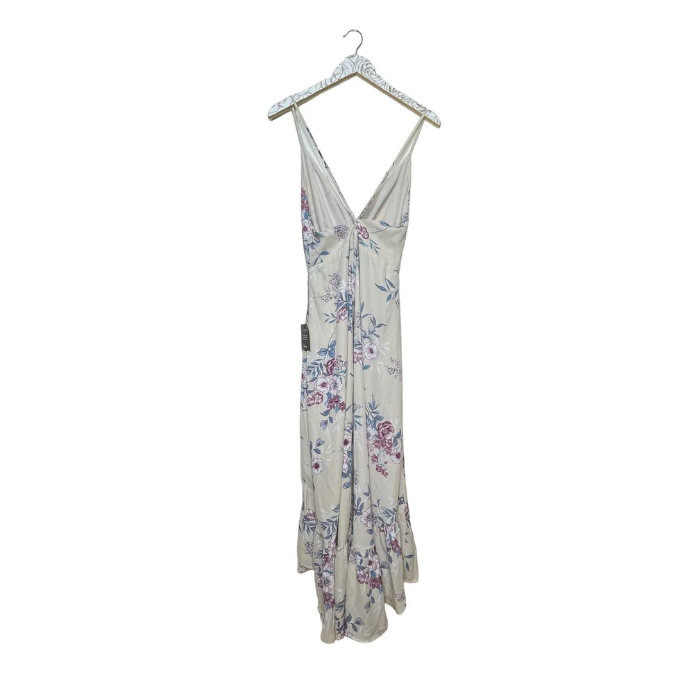Lulus Maxi Dress Gild The Lily Beige Floral High Low Size Large Ruffle NWOT - Picture 6 of 8